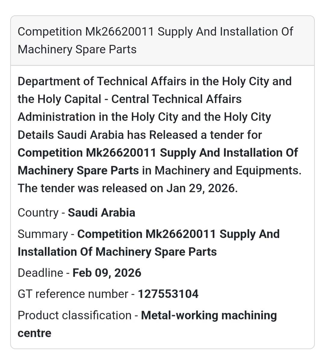 ⚙️ Machinery Spare Parts Supply