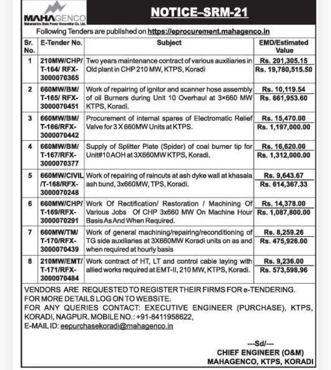 ⚙️ MAHAGENCO Tender Notice