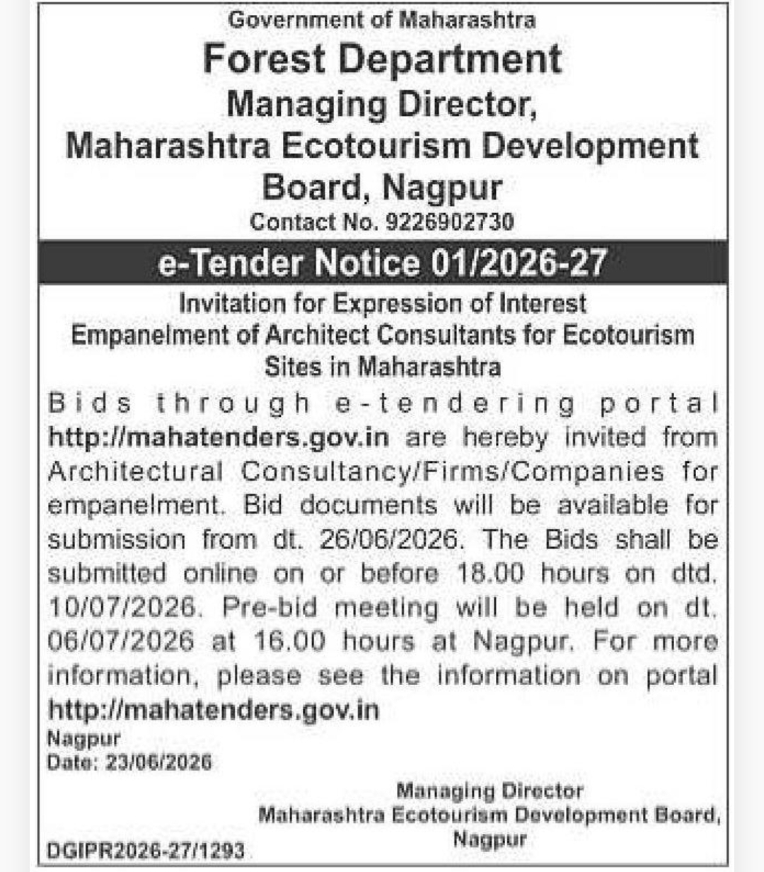 🌳 Maharashtra Ecotourism Development Board – E-Tender Notice