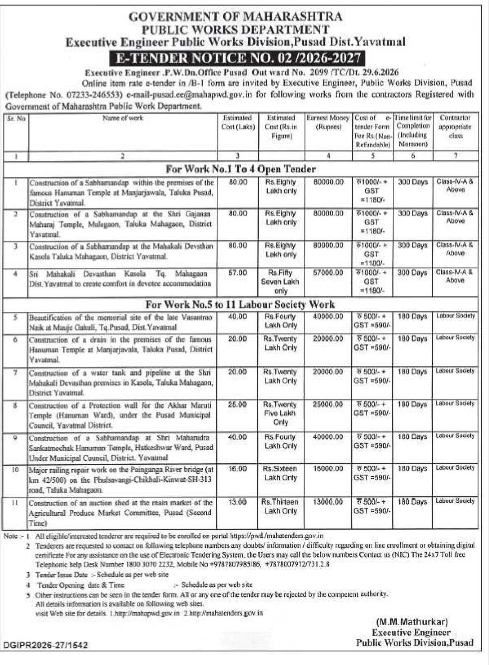 🏗️ Maharashtra PWD E-Tender Notice