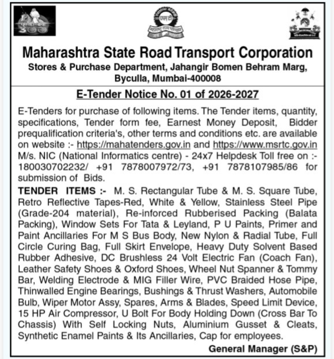 🚍 Maharashtra State Road Transport Corporation – E-Tender Notice