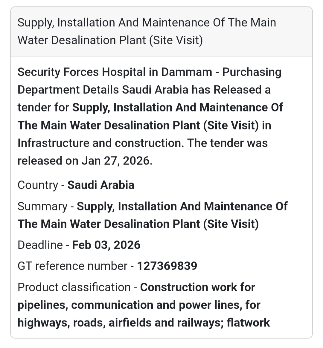 💧 Main Water Desalination Plant – Supply, Installation & Maintenance