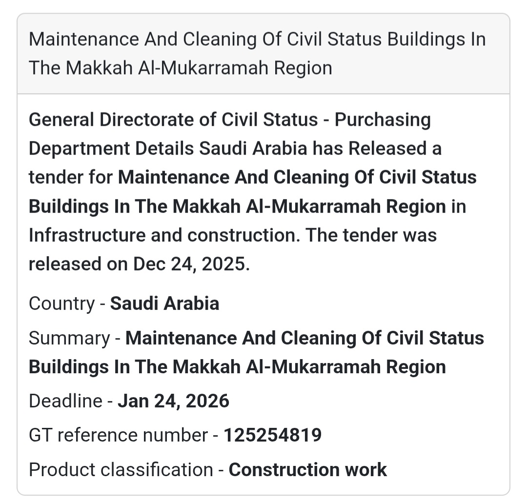 🧹 Maintenance & Cleaning – Civil Status Buildings (Makkah) 🇸🇦