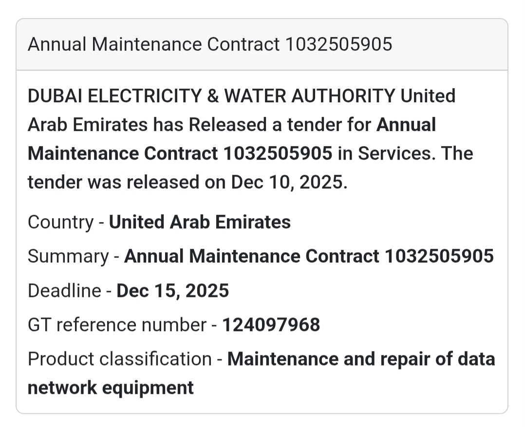 📢 Maintenance Contract Tender – UAE 🇦🇪