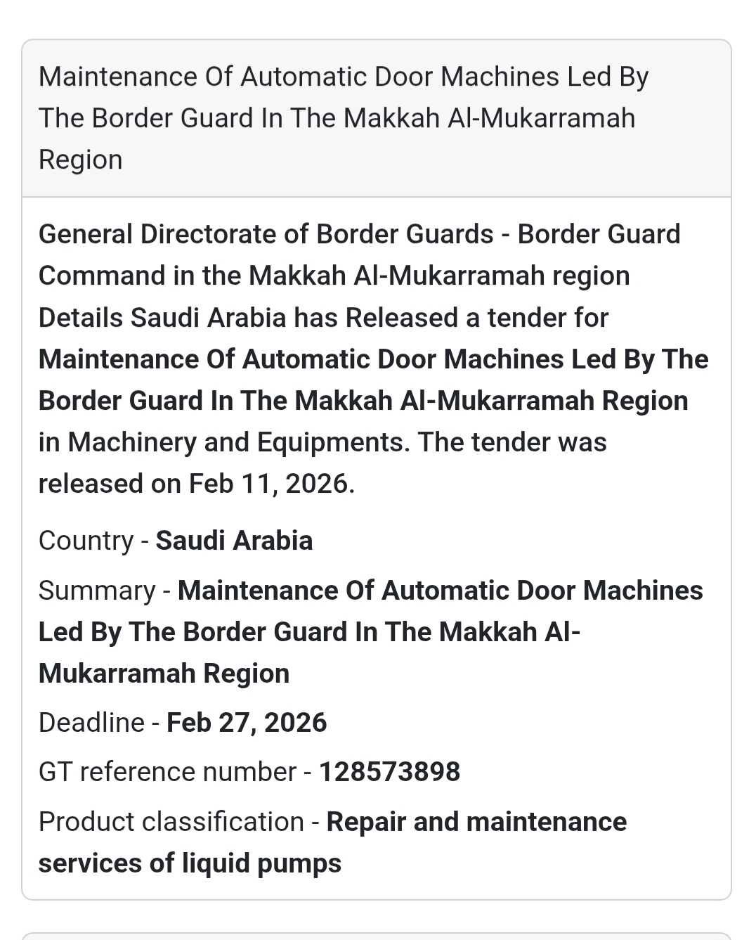 🚪 Maintenance of Automatic Door Machines – Makkah Region