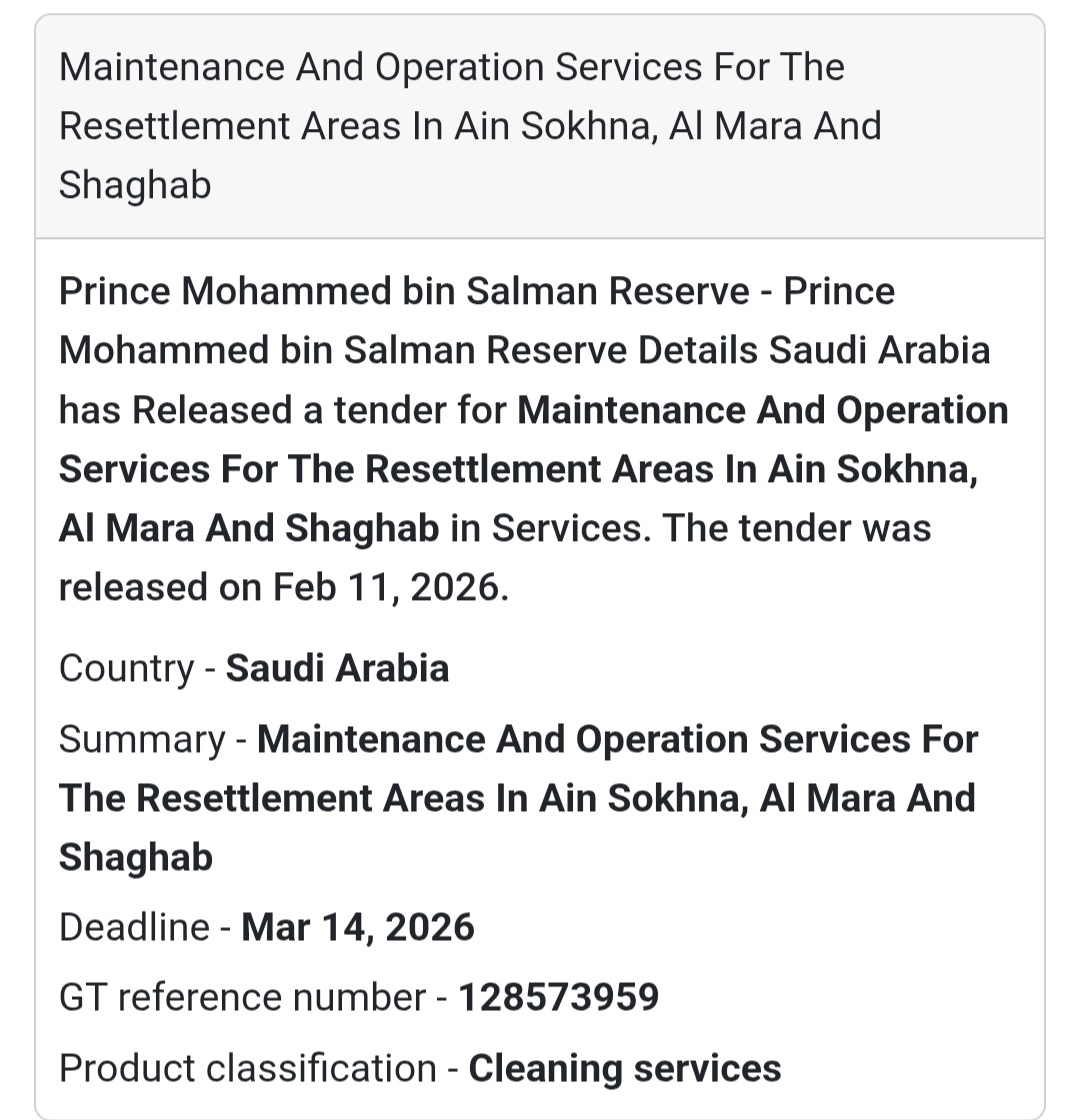 🏘️ Maintenance & Operation – Resettlement Areas (Ain Sokhna, Al Mara & Shaghab)