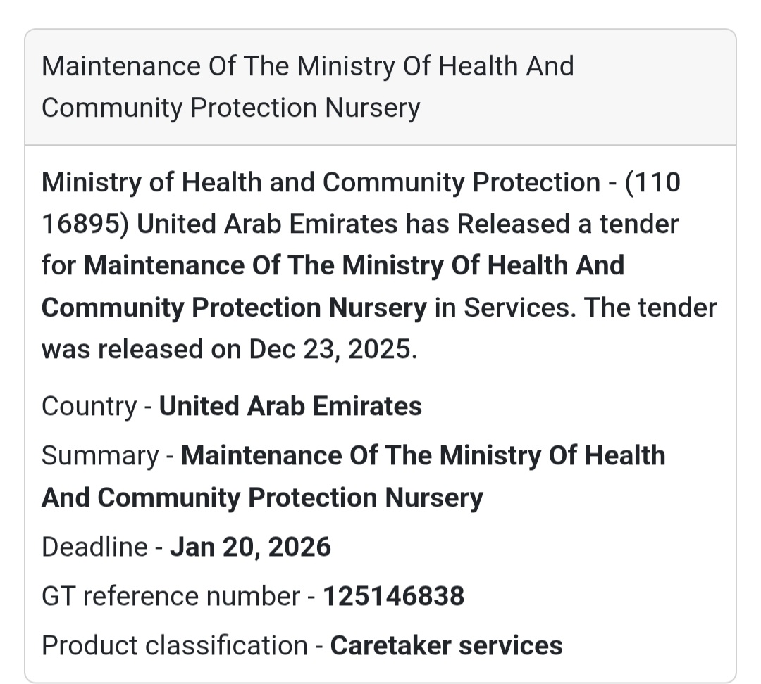 🌱 Maintenance Services Tender | UAE (Ministry of Health)