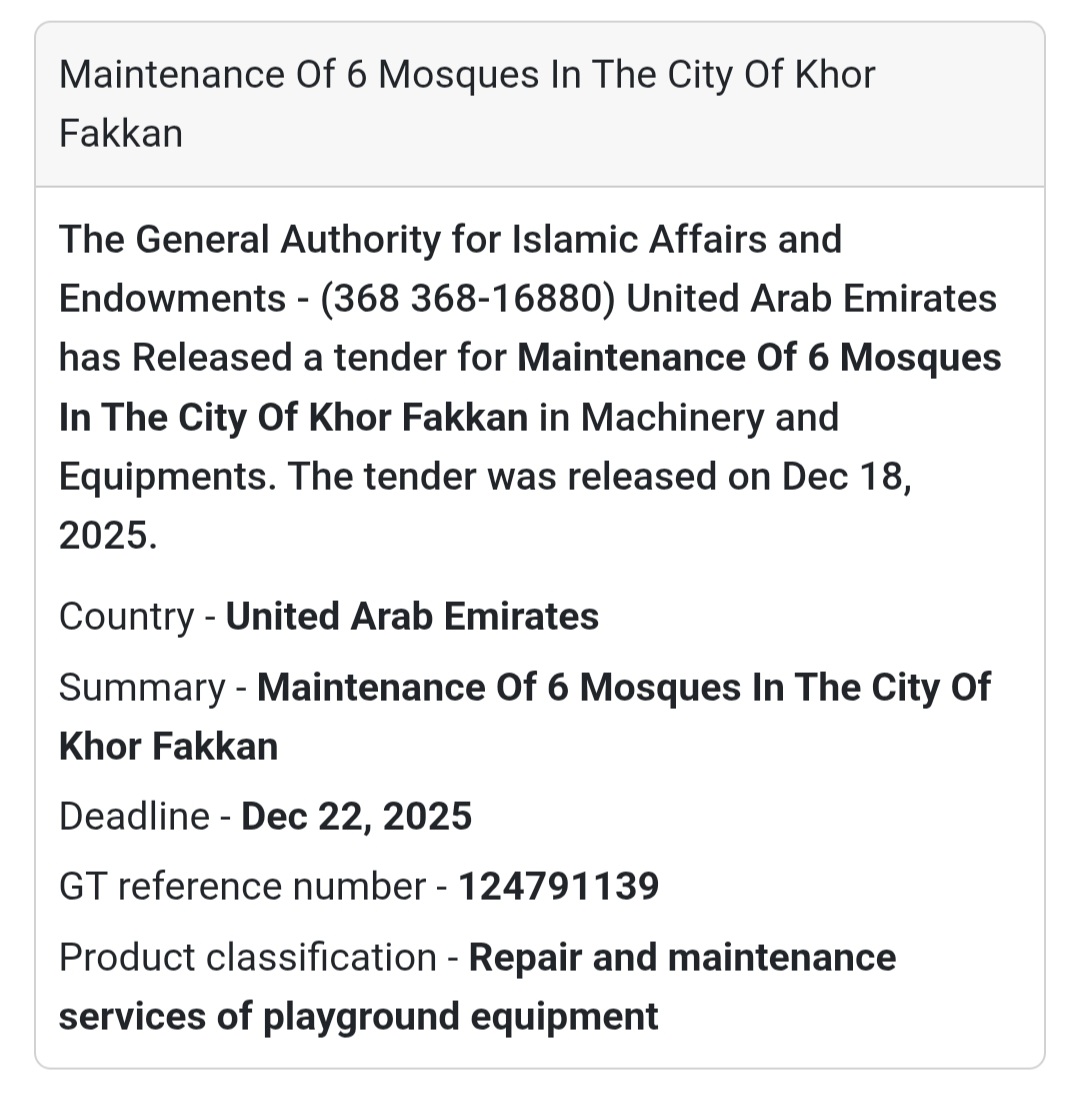 🔔 Maintenance Services Tender | United Arab Emirates 🇦🇪