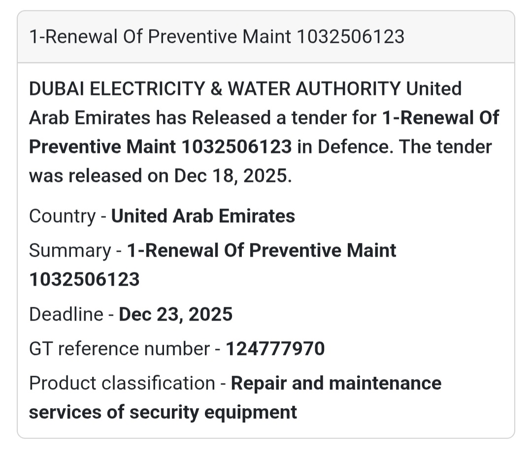🔔 Maintenance Services Tender | United Arab Emirates 🇦🇪