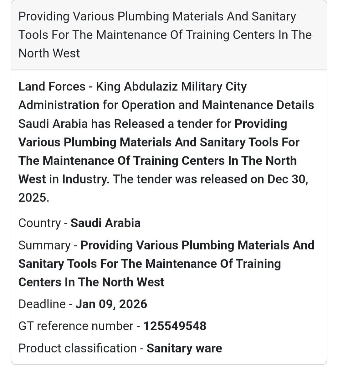 🚰 Maintenance & Utilities Tender