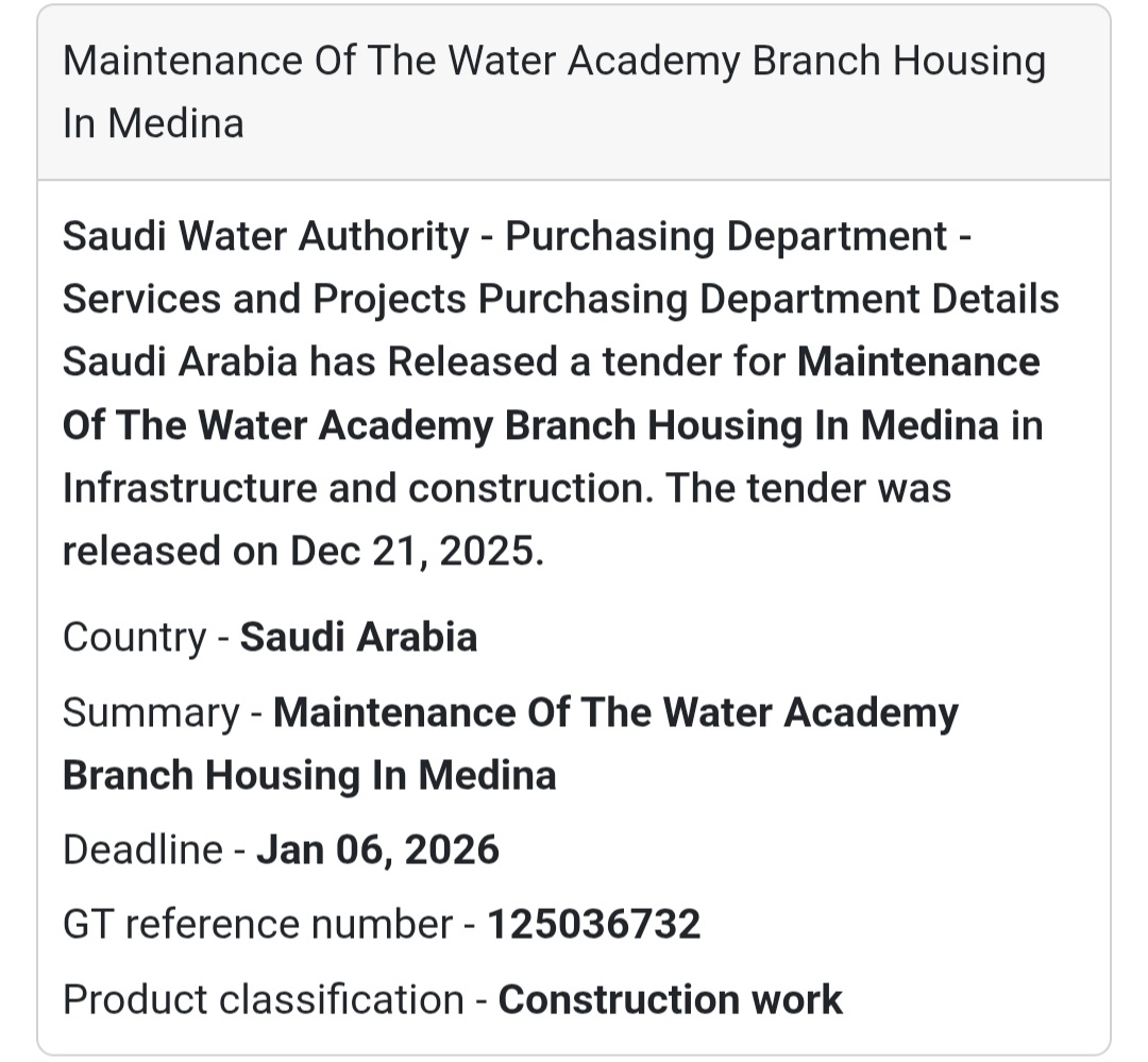 🏘️ Maintenance Work Tender – Saudi Arabia