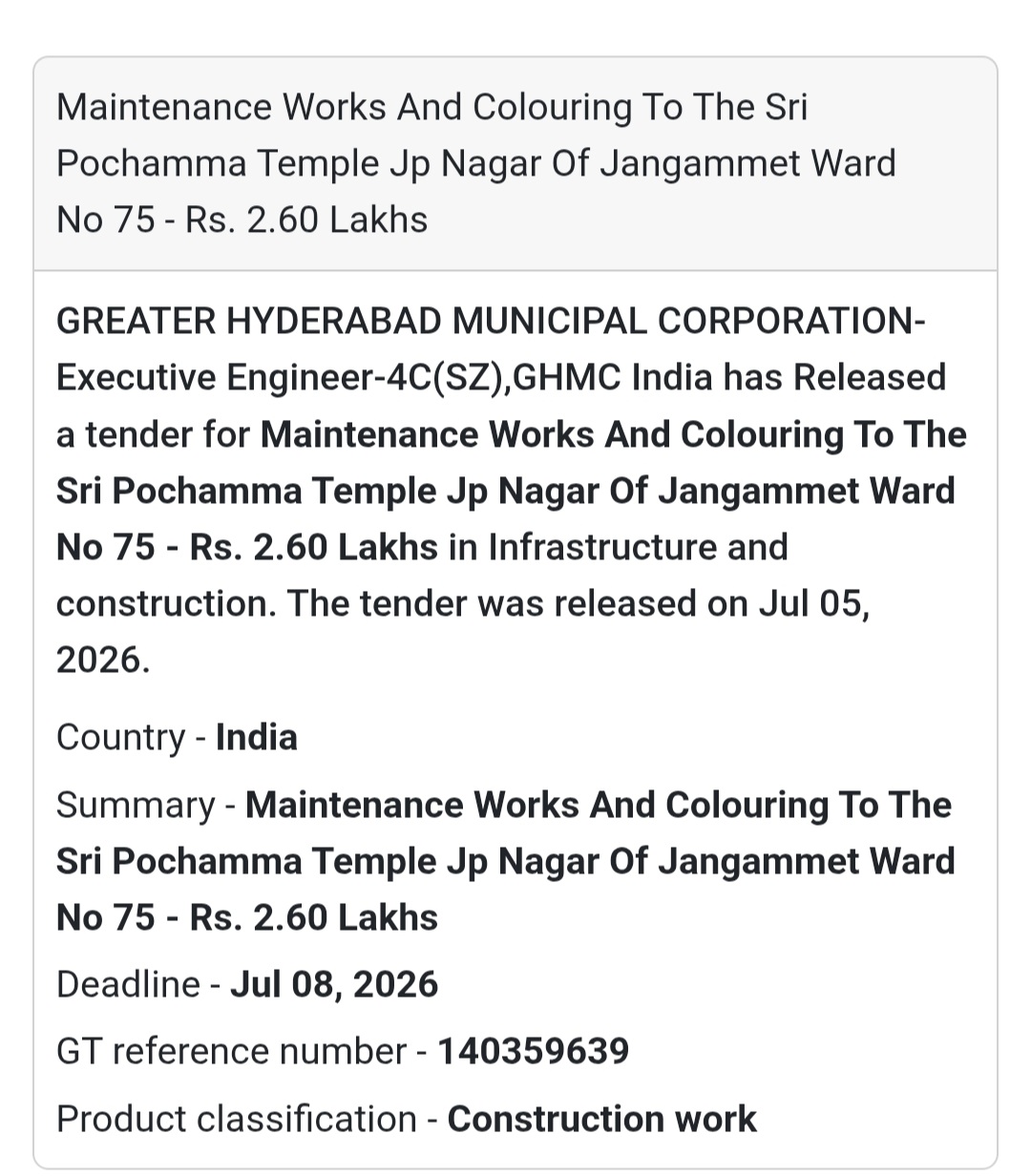 🎨 Maintenance Works & Colouring to Sri Pochamma Temple – JP Nagar, Jangammet Ward No. 75 🏛️