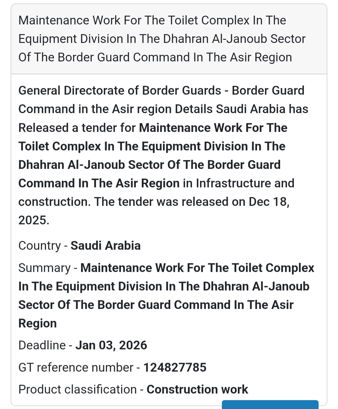 🔔 Maintenance Works Tender | Saudi Arabia 🇸🇦