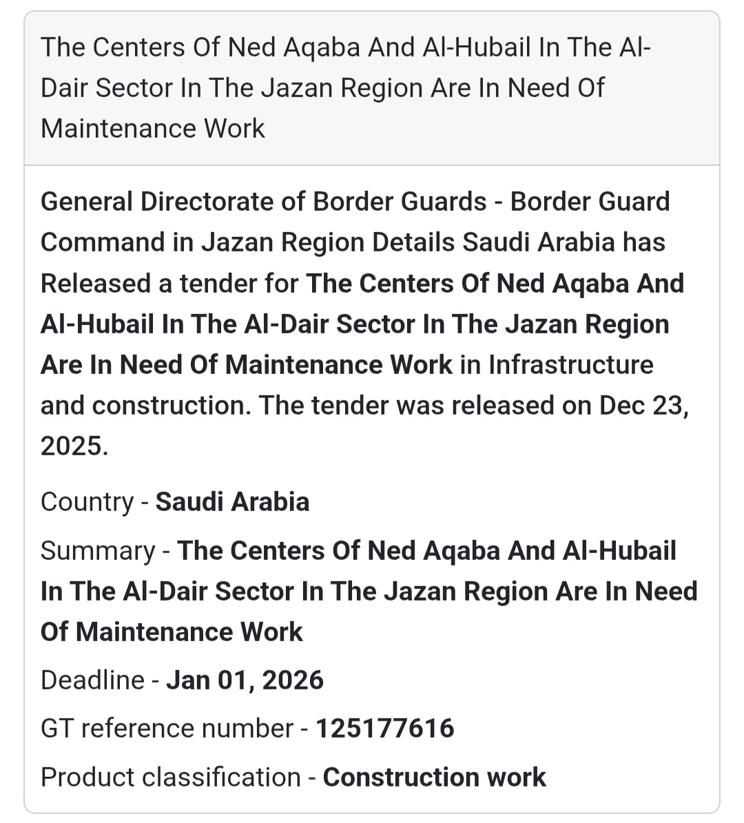 🏗️ Maintenance Works Tender – Saudi Arabia 🇸🇦