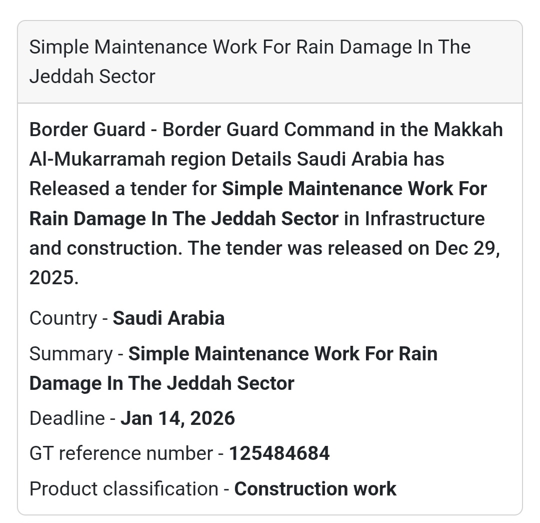 📢 Maintenance Works Tender – Saudi Arabia 🇸🇦