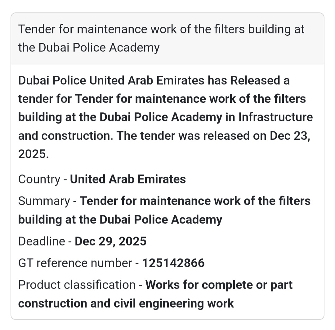 📢 Maintenance Works Tender | UAE (Dubai Police)