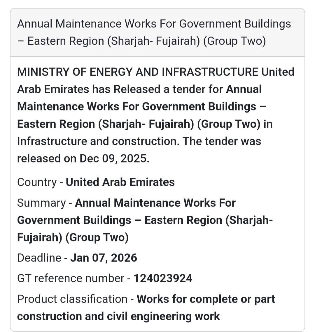 📢 Maintenance Works Tender – UAE 🇦🇪