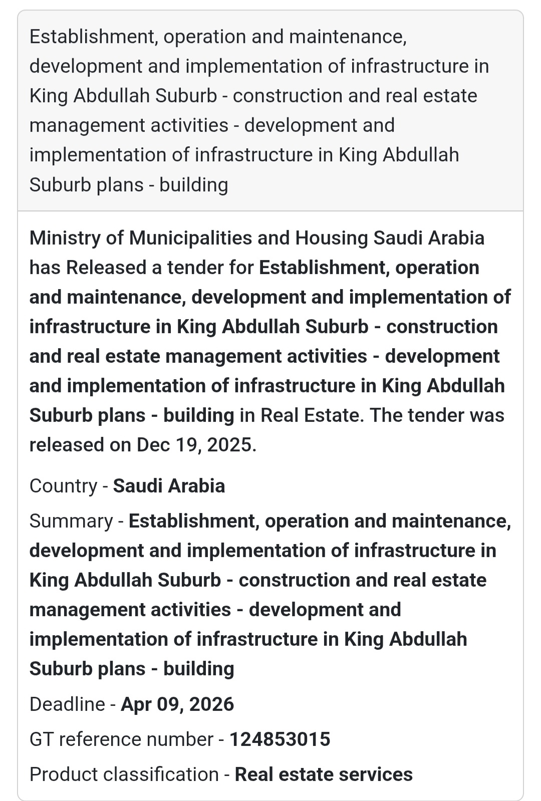 🔔 Major Infrastructure Development Tender | Saudi Arabia 🇸🇦