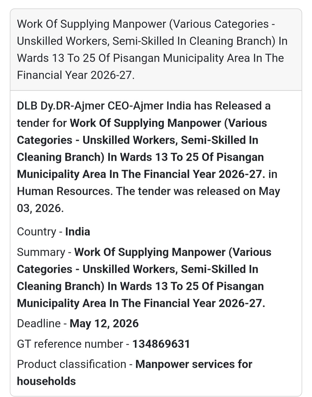 Manpower Supply – Pisangan (Wards 13–25)