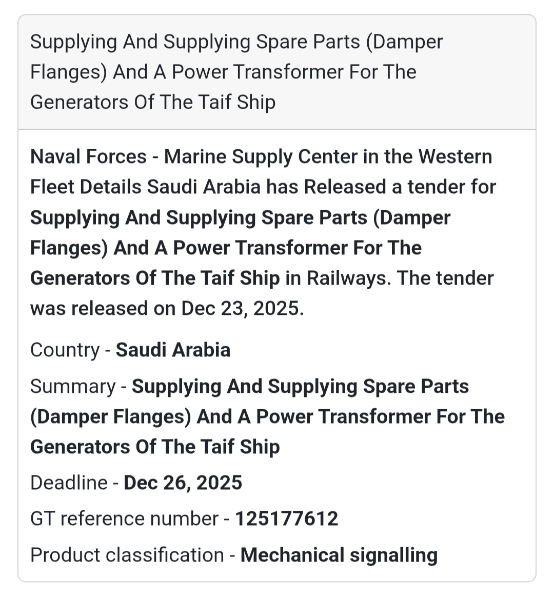 ⚙️ Marine Mechanical Supply Tender – Saudi Arabia 🇸🇦