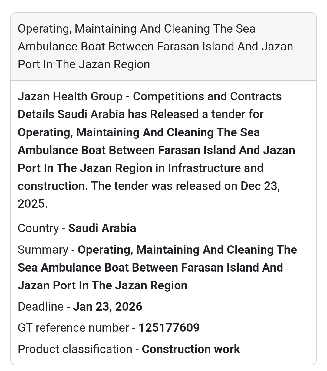🚤 Marine Operations & Maintenance Tender – Saudi Arabia 🇸🇦