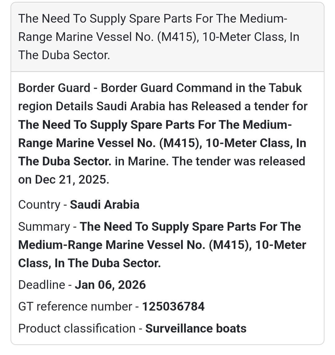 🚤 Marine Spare Parts Tender – Saudi Arabia