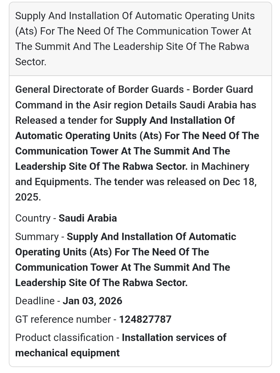 🔔 Mechanical Installation Tender | Saudi Arabia 🇸🇦