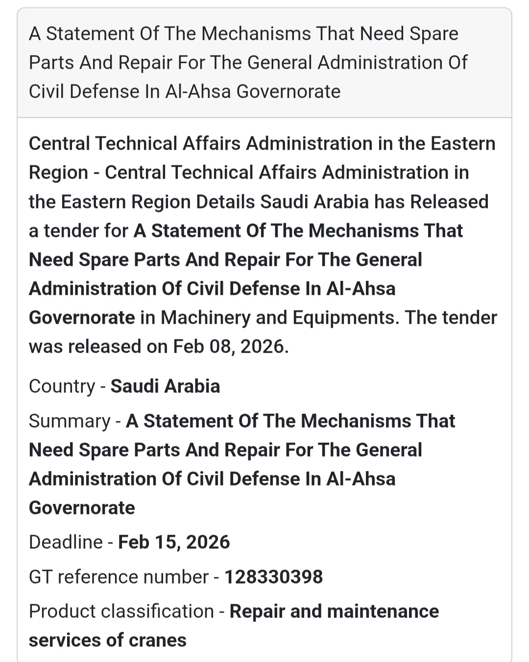 🛠 Mechanisms Requiring Spare Parts & Repair – Civil Defense