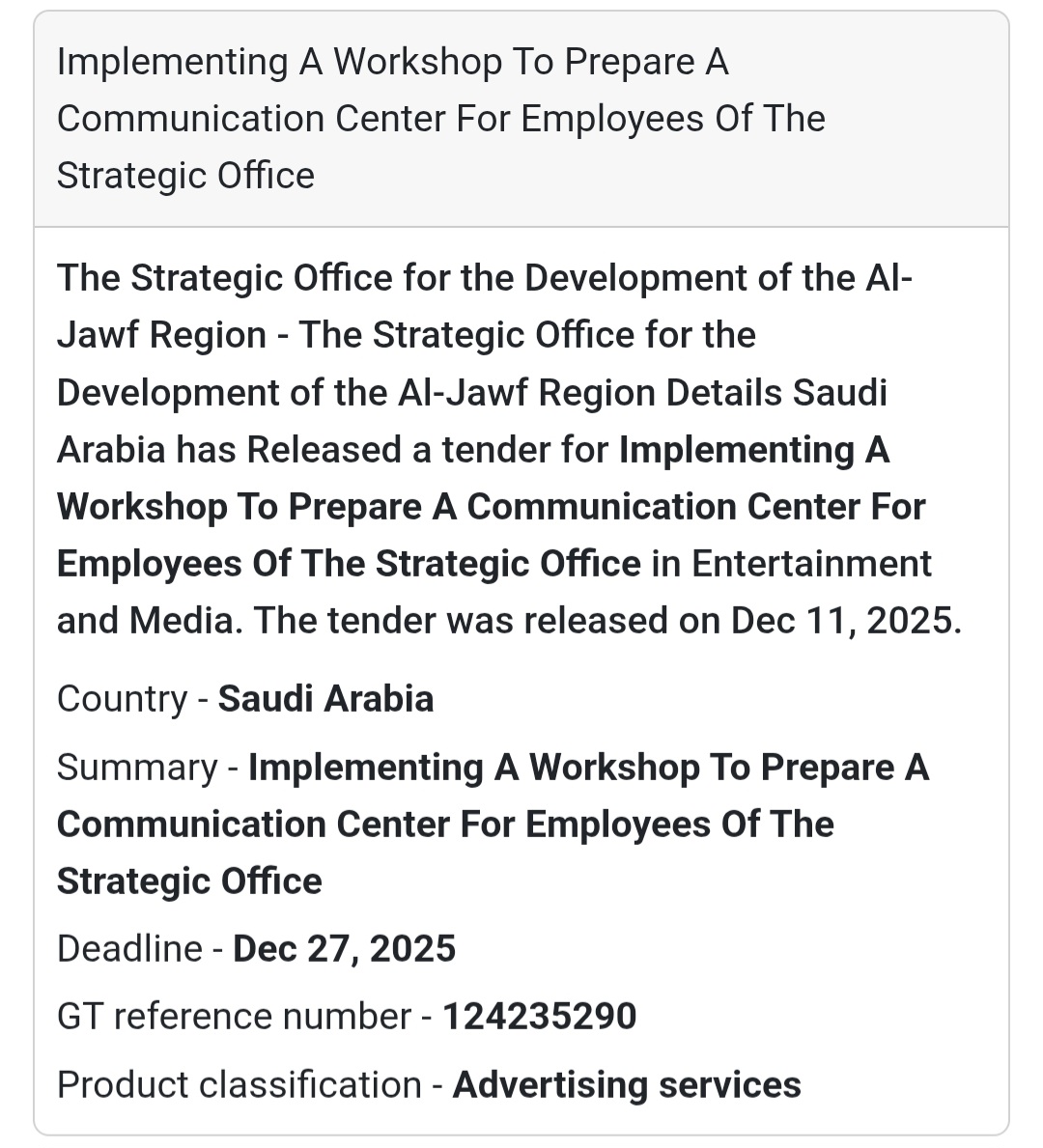 🎤 Media & Communication Workshop Tender – Saudi Arabia 🇸🇦📢