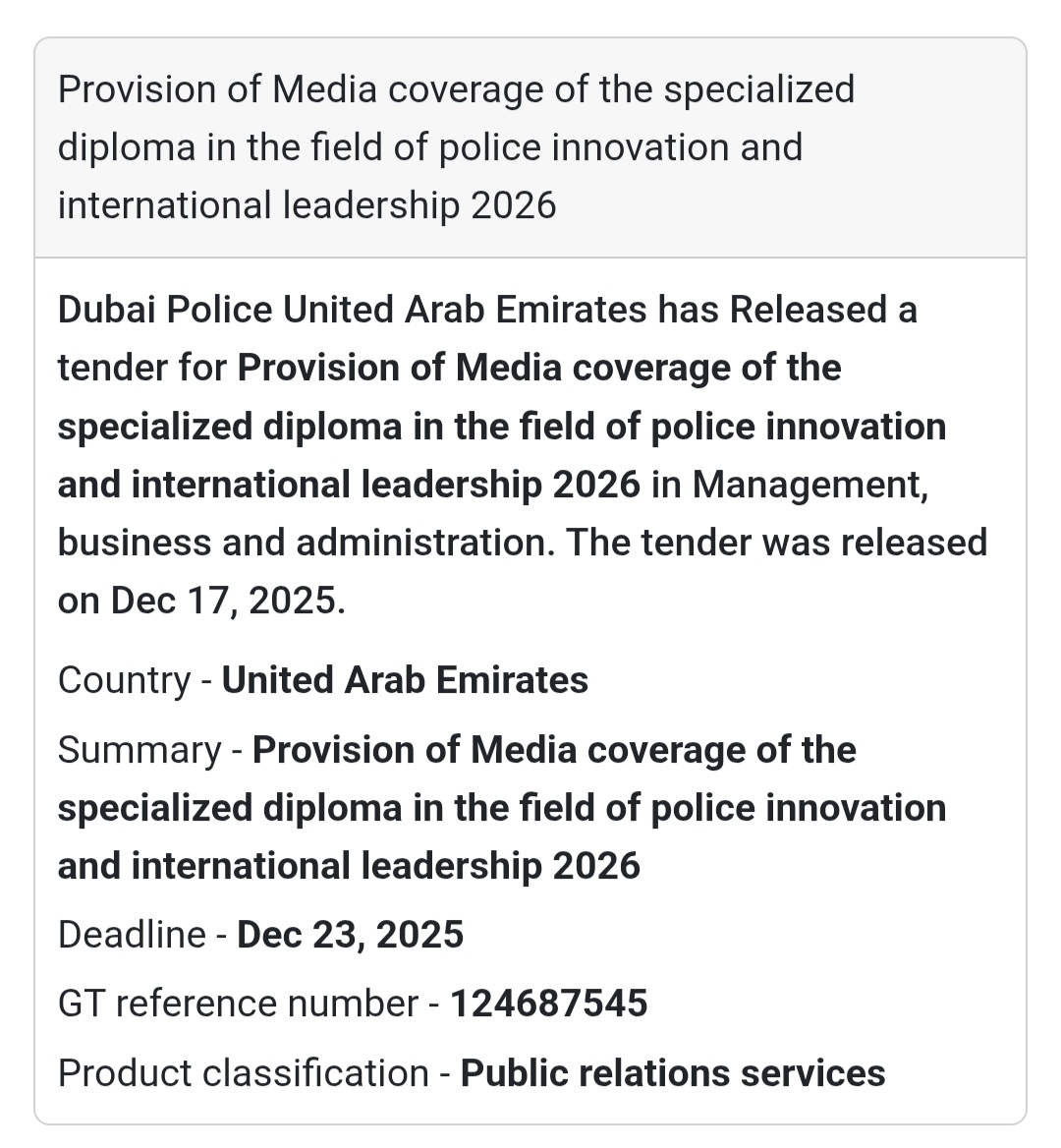 🔔 Media & PR Services Tender | United Arab Emirates 🇦🇪