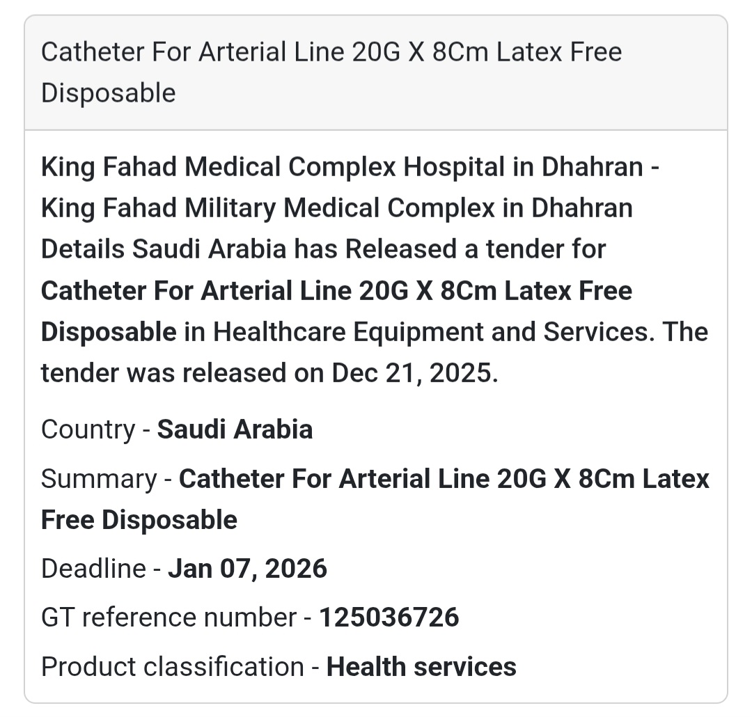 🩺 Medical Consumables Tender – Saudi Arabia