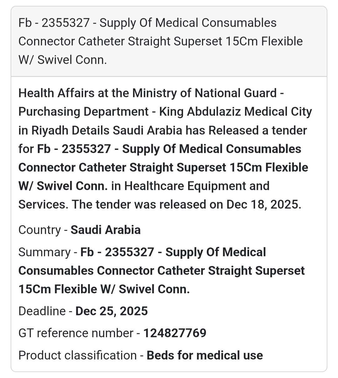 🔔 Medical Consumables Tender | Saudi Arabia 🇸🇦