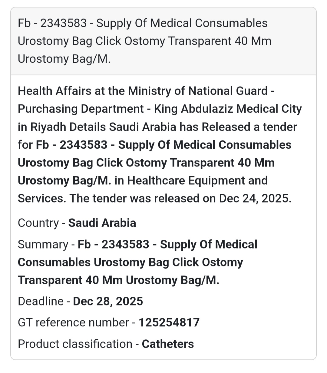 🩺 Medical Consumables – Urostomy Bags (KAMC Riyadh) 🇸🇦