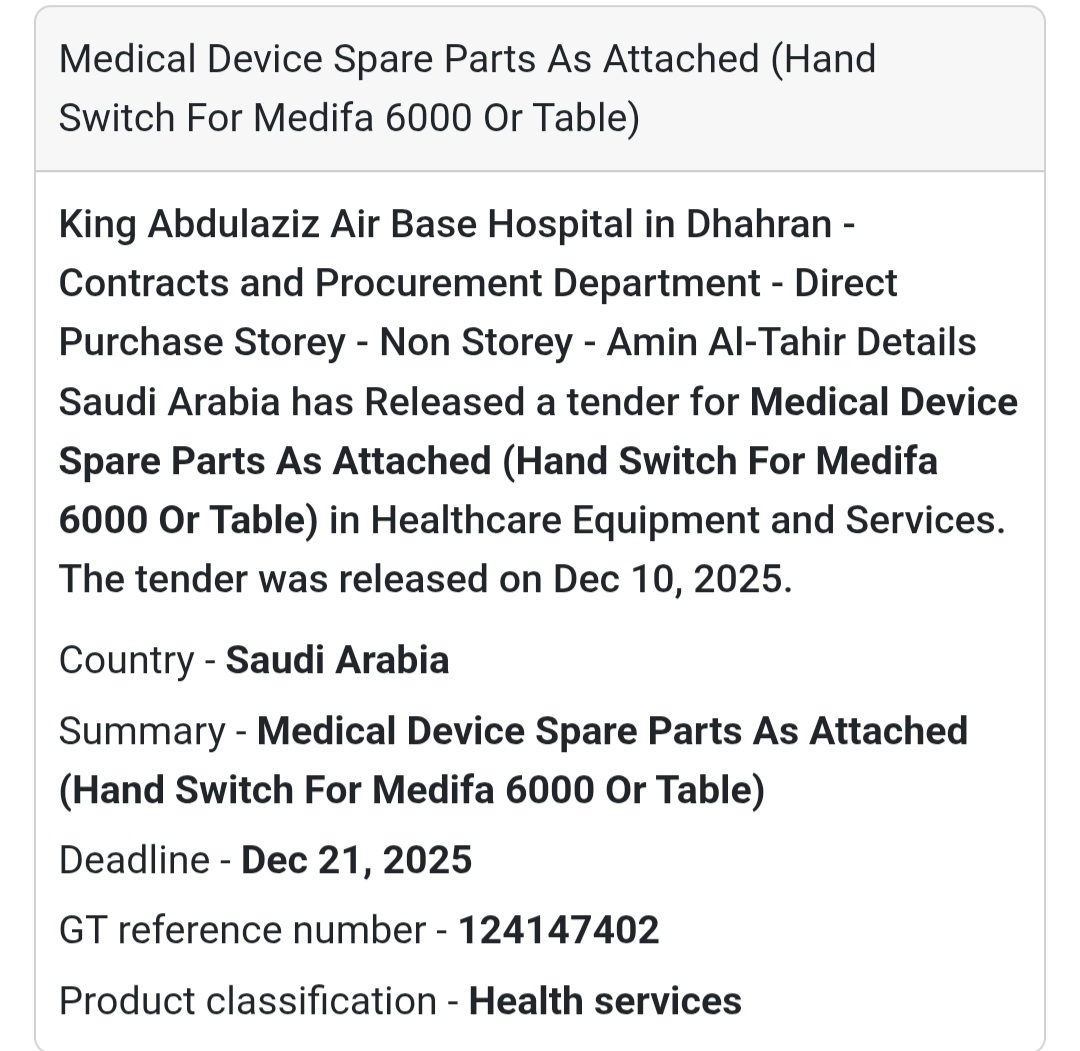 ⚙️ Medical Device Spare Parts (Medifa 6000 Table)