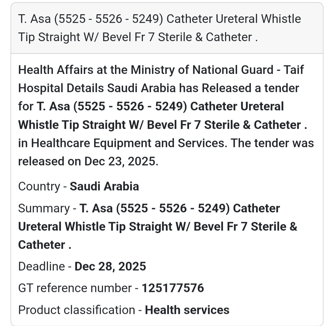 🩺 Medical Devices Tender – Saudi Arabia 🇸🇦