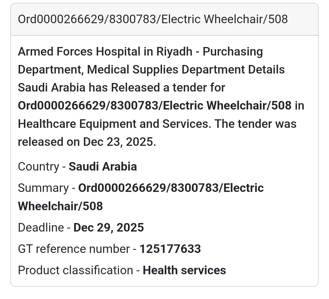 ♿ Medical Mobility Equipment Tender – Saudi Arabia 🇸🇦