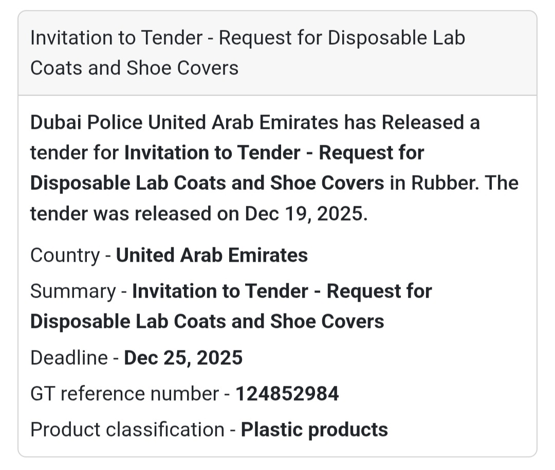 📢 Medical & Safety Supplies Tender – UAE 🇦🇪