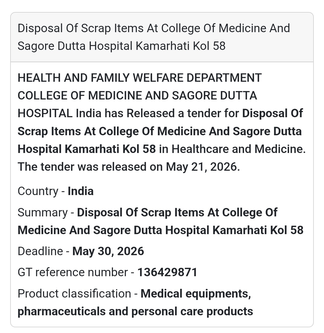 🏥 Medical Scrap Disposal Tender
