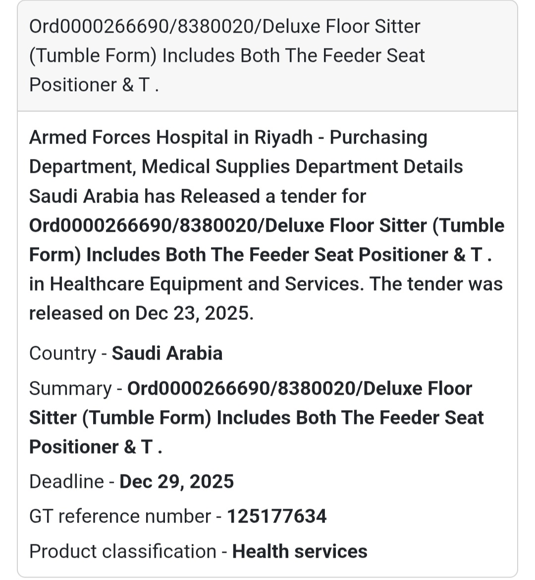 🪑 Medical Seating System Tender – Saudi Arabia 🇸🇦