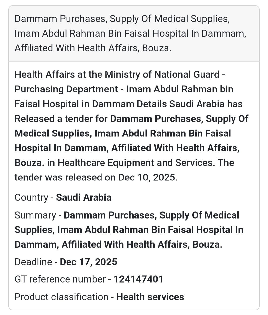🏥 Medical Supplies Procurement – Dammam