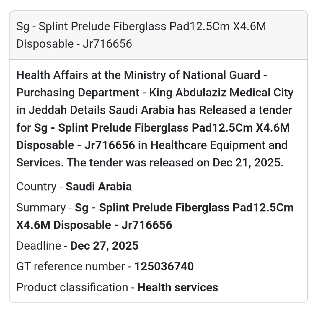 🩺 Medical Supplies Tender – Saudi Arabia