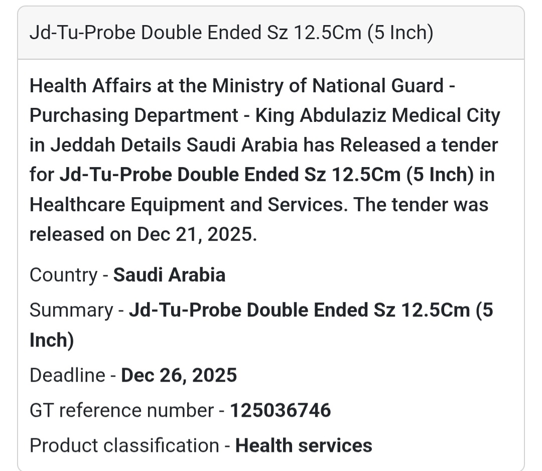 🧪 Medical Tools Tender – Saudi Arabia