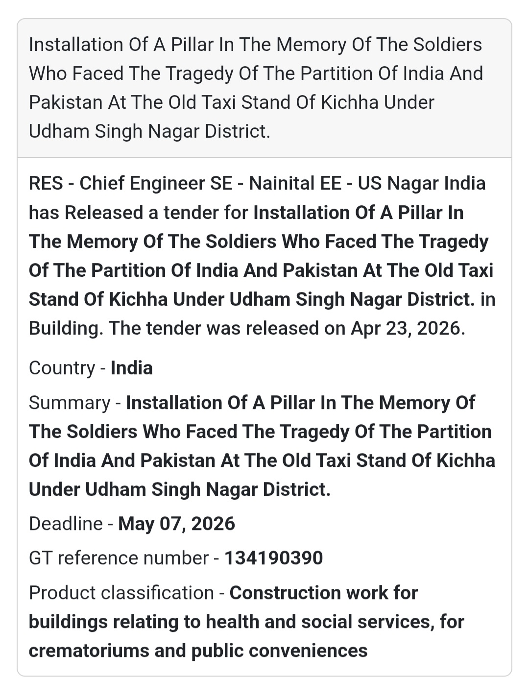 🏛️ Memorial Pillar Installation – Kichha