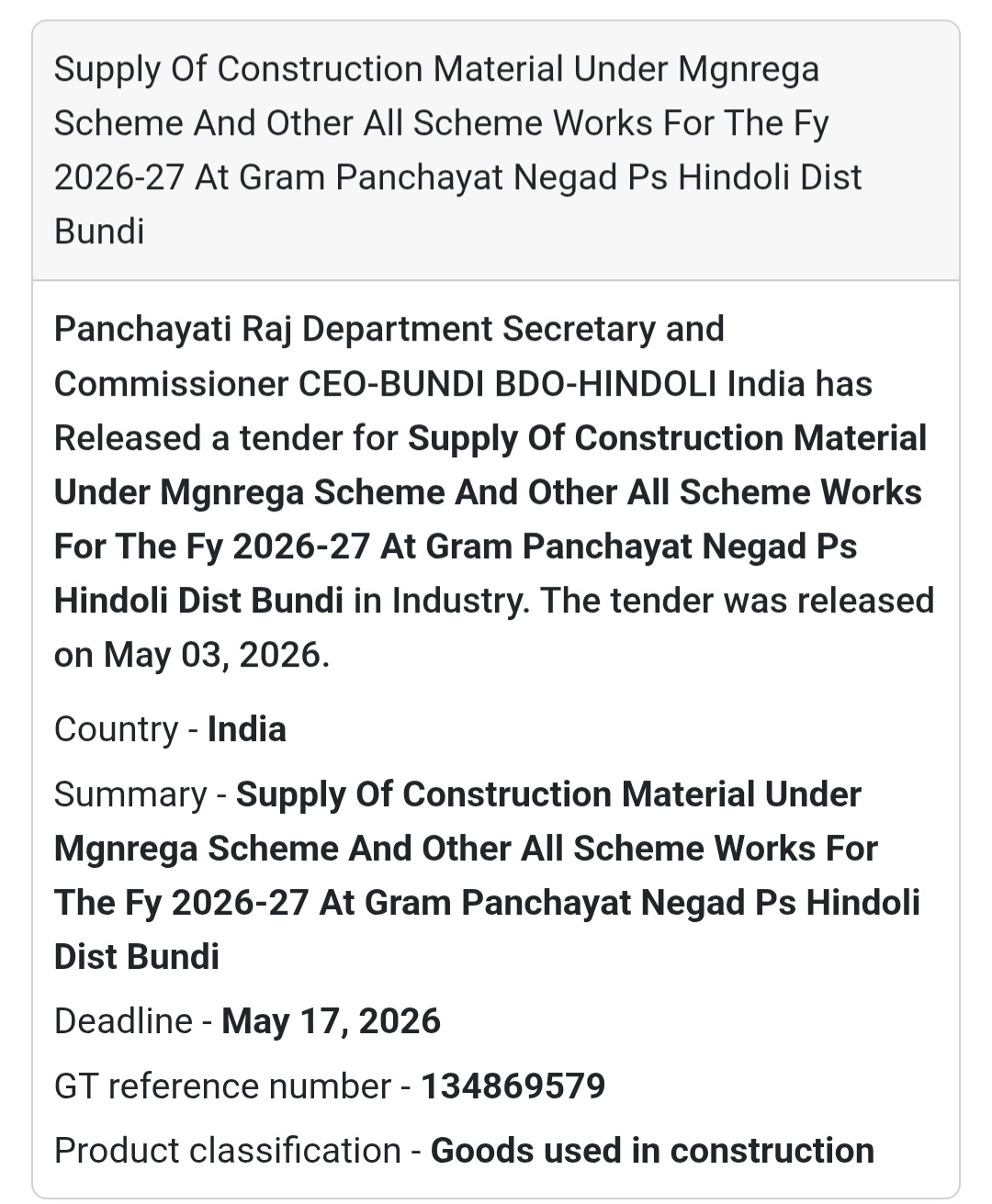 🧱 MGNREGA Material Supply – Negad (Bundi)