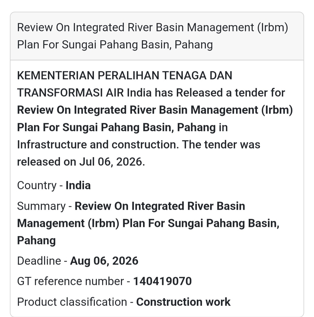 🌊 Ministry of Energy Transition & Water Transformation Tender | Malaysia