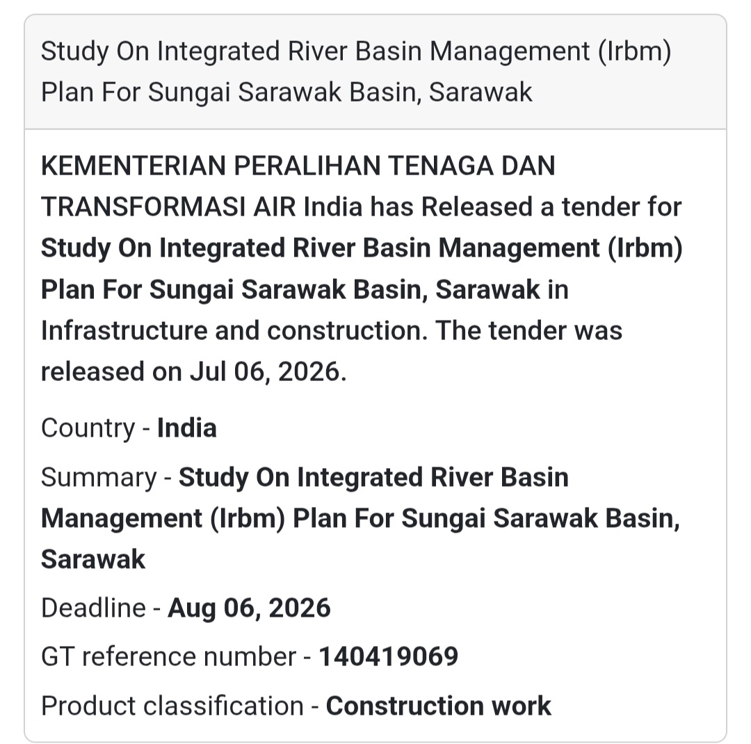 🌊 Ministry of Energy Transition & Water Transformation Tender | Malaysia