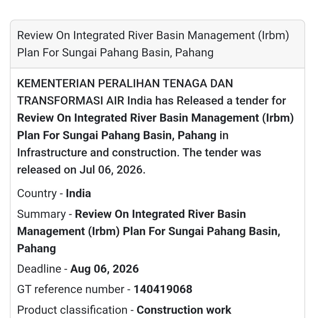 🌊 Ministry of Energy Transition & Water Transformation Tender | Malaysia