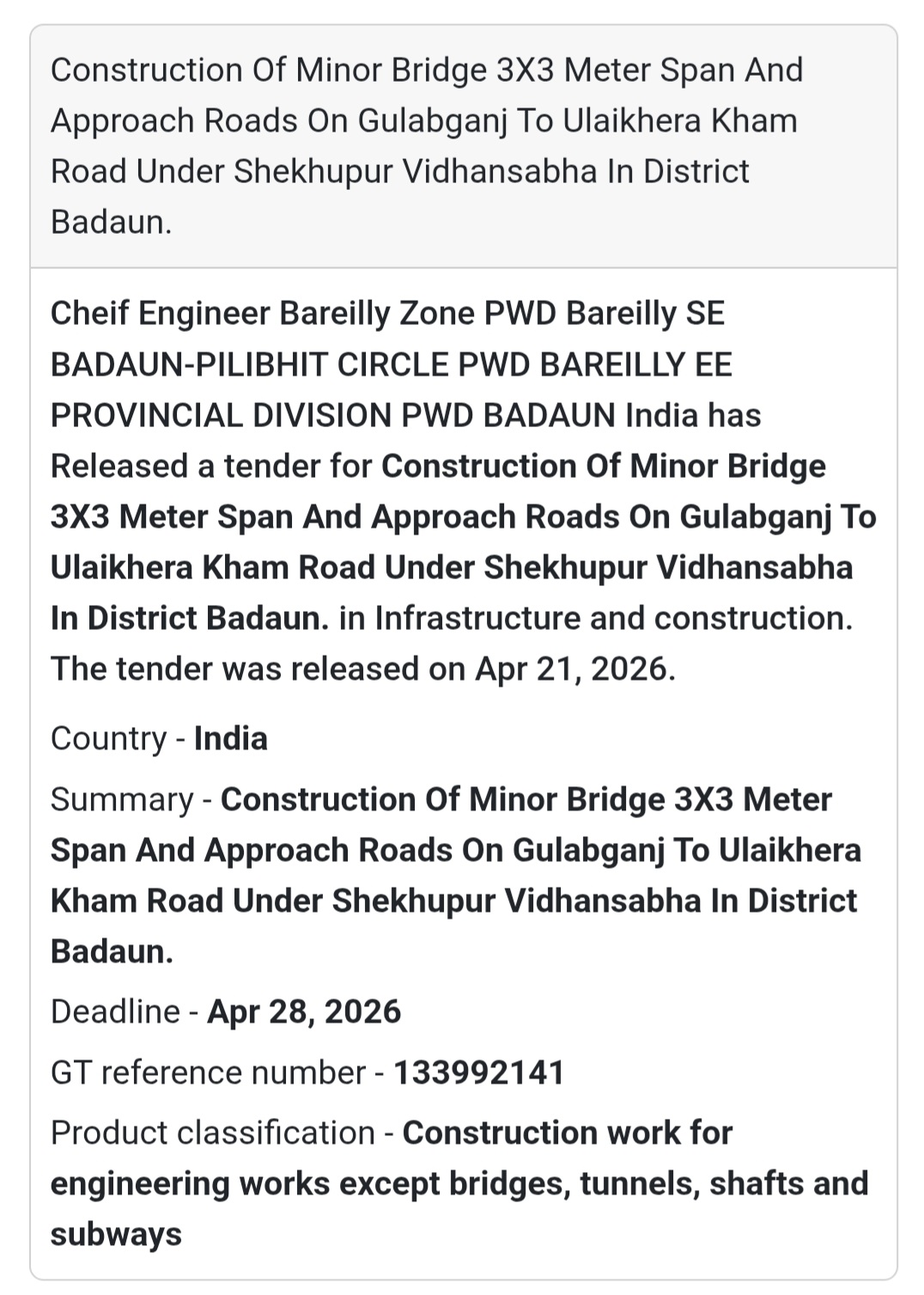 Minor Bridge Construction – Badaun
