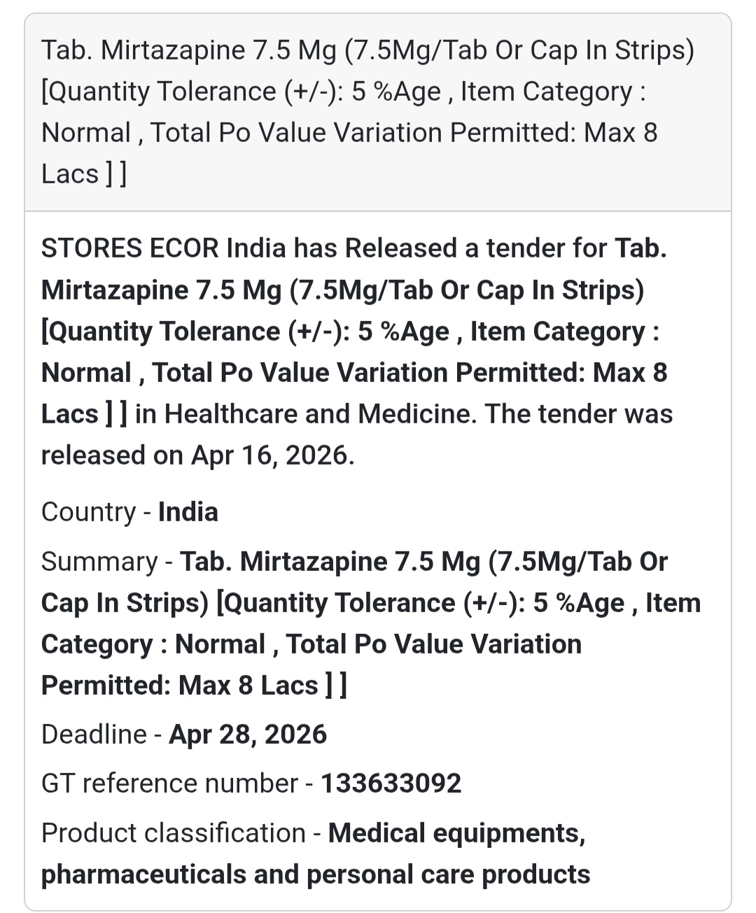 💊 Mirtazapine 7.5 mg Tablets Tender