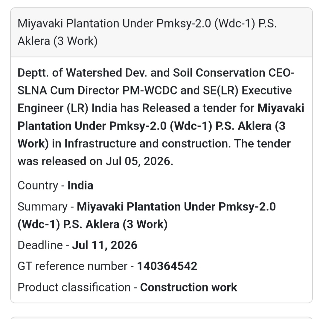 🌳 Miyawaki Plantation under PMKSY-2.0 (WDC-1) – P.S. Aklera (3 Works) 🌱